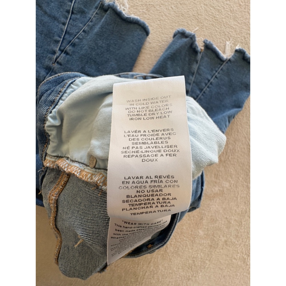 Good American Distressed Flare Jeans Indigo Blue Cropped Raw Hem Women's 15 (33) - Picture 8 of 9